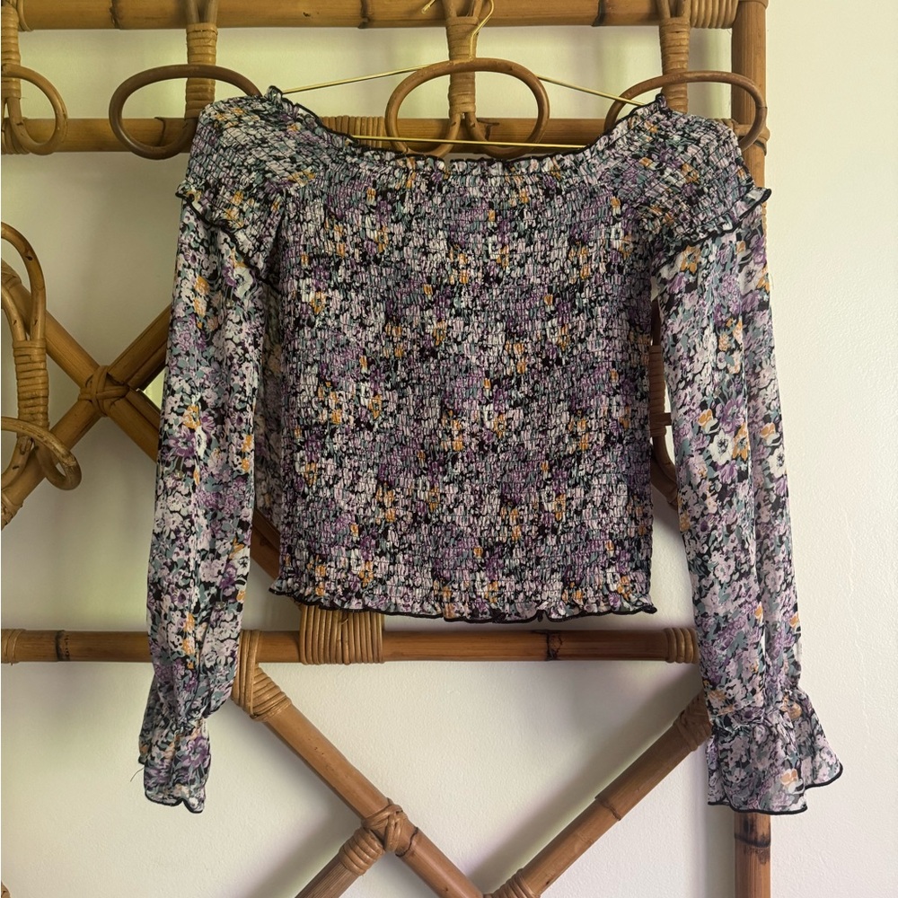 Lucy Paris Floral Smocked Off The Shoulder Top